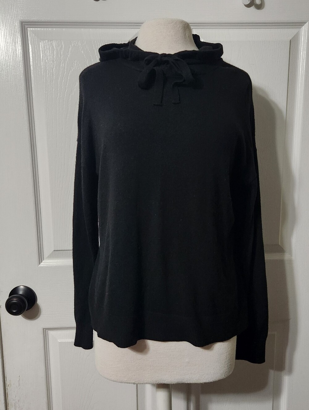 Members Mark Black Cashmere Blend Hooded Sweater, Size M